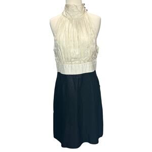 Shoshanna Y2K Tuxedo Halter Dress 12 White Black Silk Blend Pockets Classic Chic